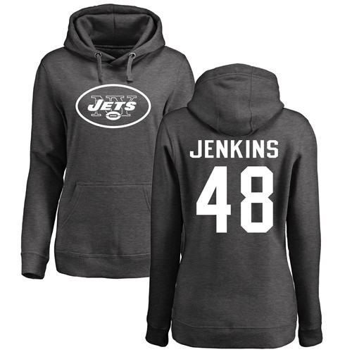 New York Jets Ash Women Jordan Jenkins One Color NFL Football #48 Pullover Hoodie Sweatshirts->nfl t-shirts->Sports Accessory